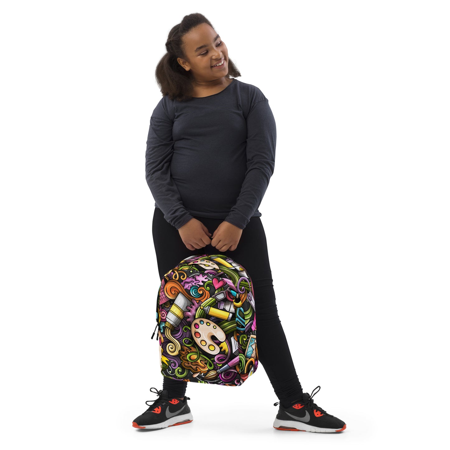 Artistic Doodle Design Backpack with Laptop Pocket - 100% Polyester, Water-Resistant, 20L Capacity, Ideal for Artists and Creatives