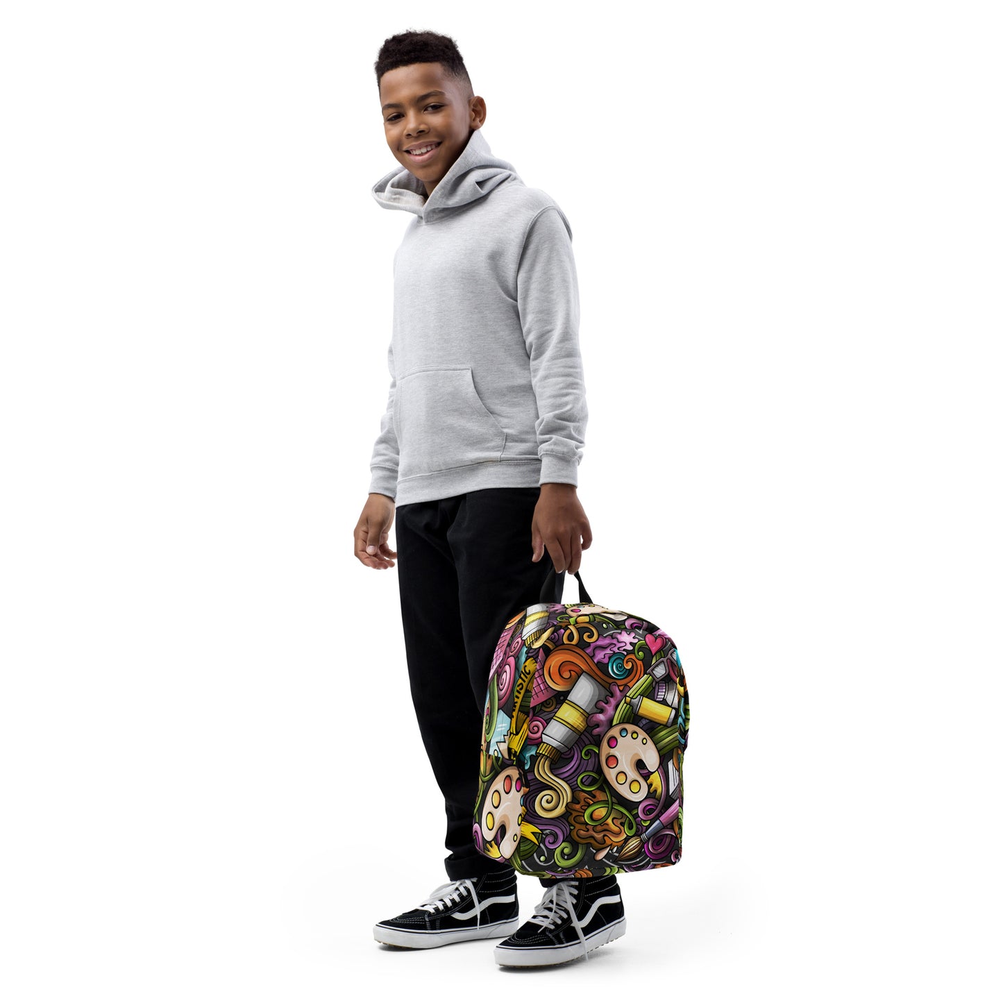 Artistic Doodle Design Backpack with Laptop Pocket - 100% Polyester, Water-Resistant, 20L Capacity, Ideal for Artists and Creatives