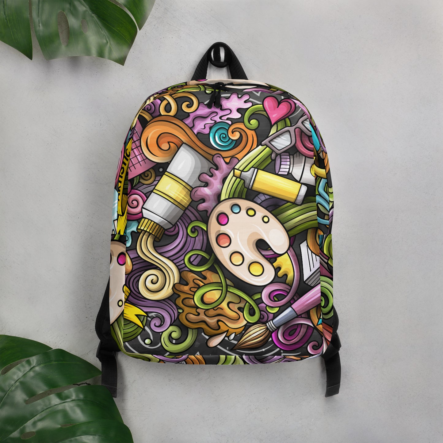 Artistic Doodle Design Backpack with Laptop Pocket - 100% Polyester, Water-Resistant, 20L Capacity, Ideal for Artists and Creatives