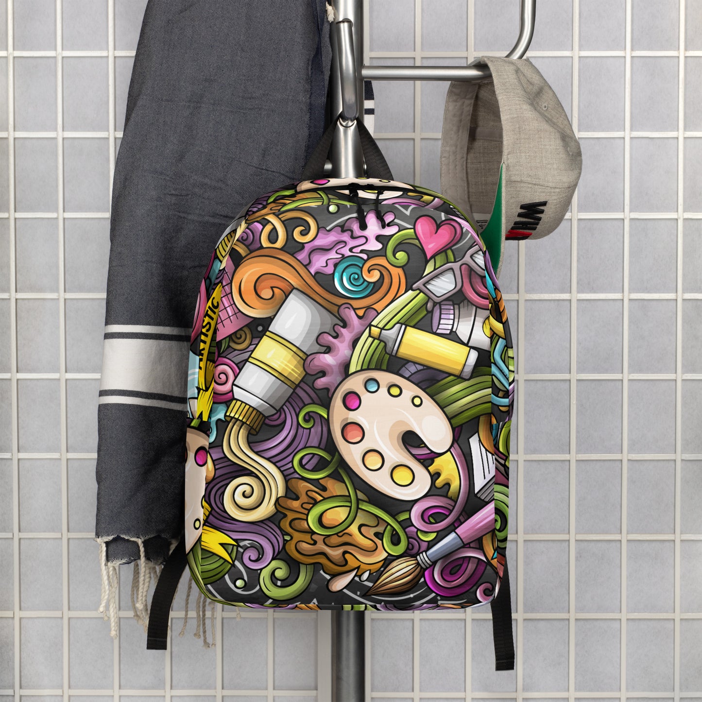 Artistic Doodle Design Backpack with Laptop Pocket - 100% Polyester, Water-Resistant, 20L Capacity, Ideal for Artists and Creatives