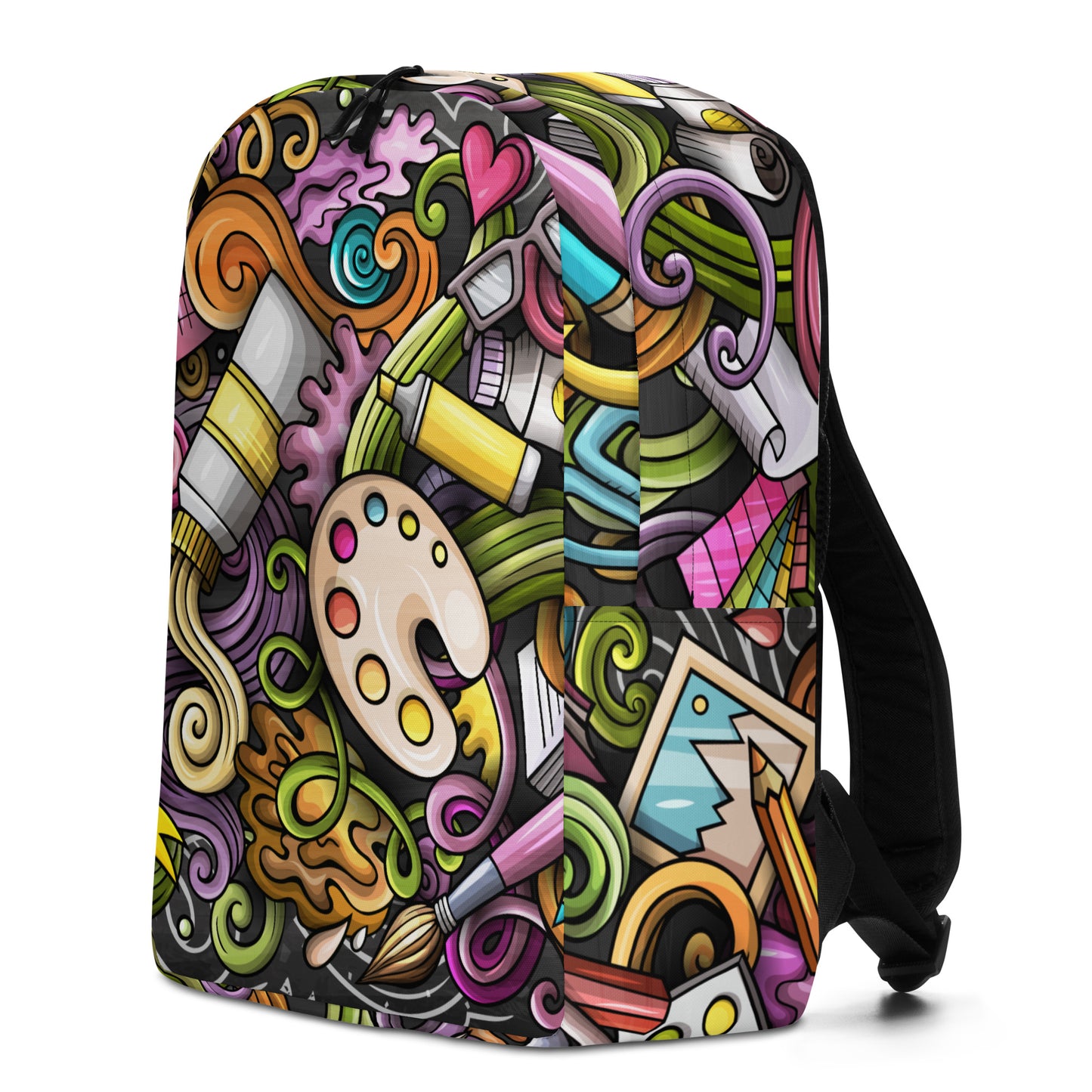 Artistic Doodle Design Backpack with Laptop Pocket - 100% Polyester, Water-Resistant, 20L Capacity, Ideal for Artists and Creatives