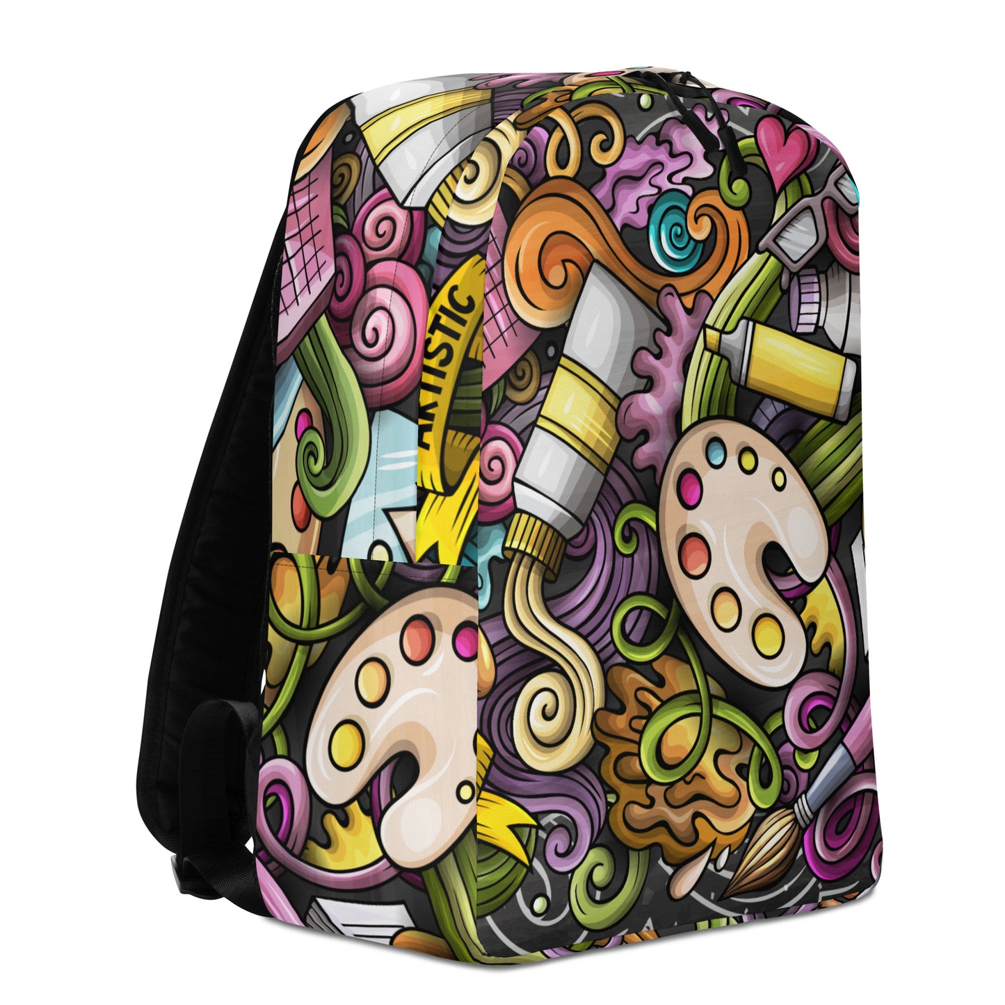 Artistic Doodle Design Backpack with Laptop Pocket - 100% Polyester, Water-Resistant, 20L Capacity, Ideal for Artists and Creatives