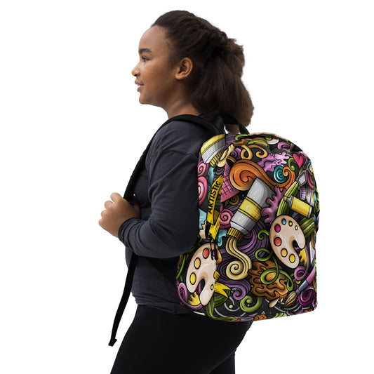 Artistic Doodle Design Backpack with Laptop Pocket - 100% Polyester, Water-Resistant, 20L Capacity, Ideal for Artists and Creatives