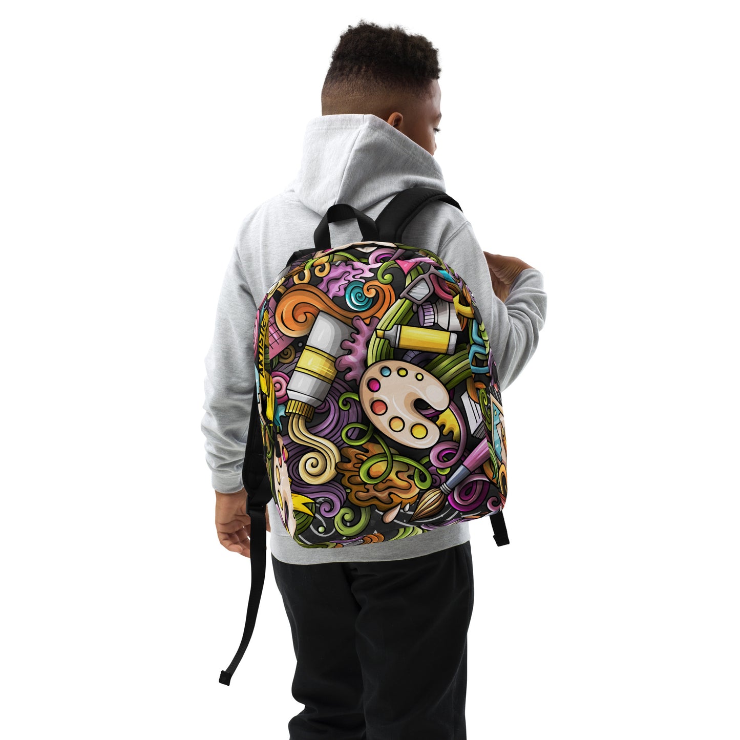 Artistic Doodle Design Backpack with Laptop Pocket - 100% Polyester, Water-Resistant, 20L Capacity, Ideal for Artists and Creatives