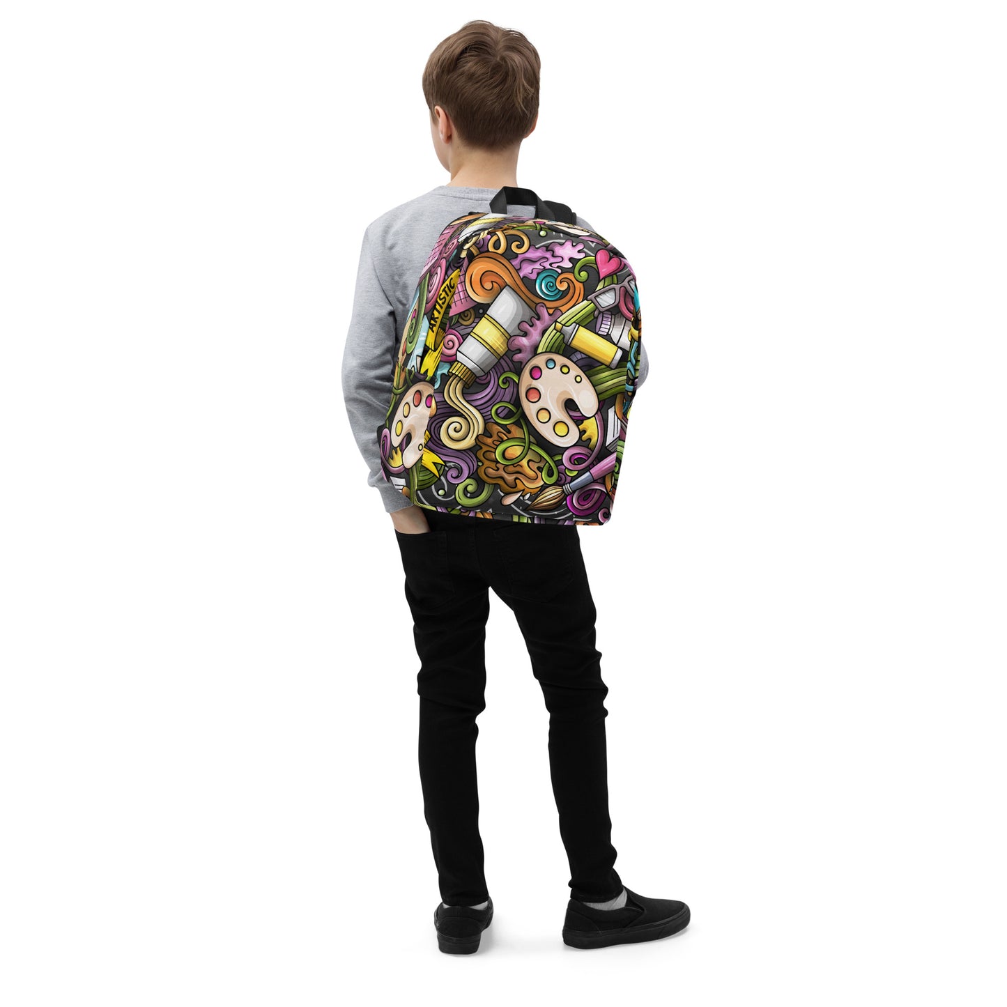 Artistic Doodle Design Backpack with Laptop Pocket - 100% Polyester, Water-Resistant, 20L Capacity, Ideal for Artists and Creatives