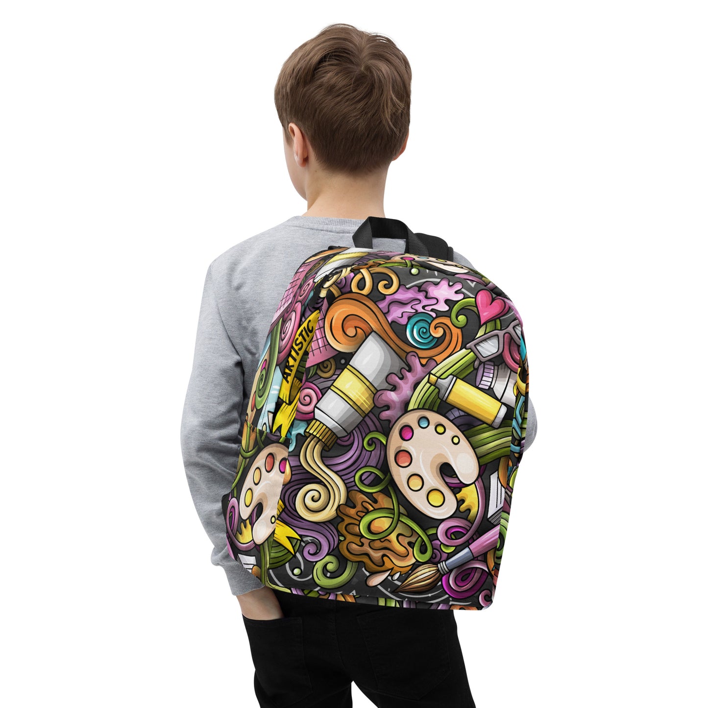 Artistic Doodle Design Backpack with Laptop Pocket - 100% Polyester, Water-Resistant, 20L Capacity, Ideal for Artists and Creatives