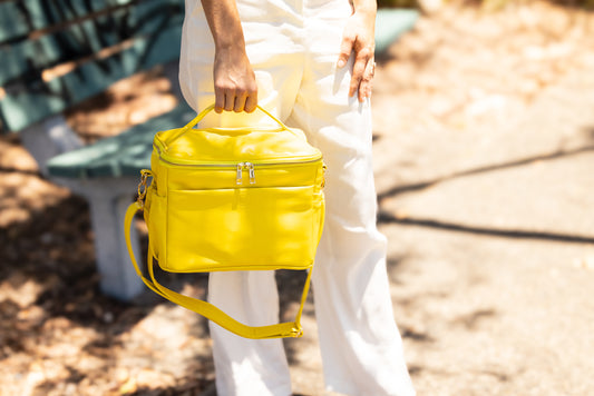 Premium Sustainable Insulated Lunch Bag – Cruelty-Free, Waterproof Faux Leather, Hot & Cold - Sunny Yellow