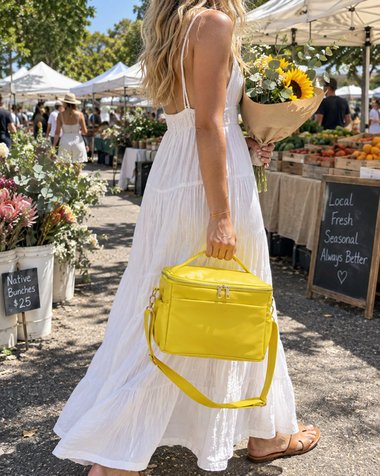 Premium Sustainable Insulated Lunch Bag – Cruelty-Free, Waterproof Faux Leather, Hot & Cold - Sunny Yellow