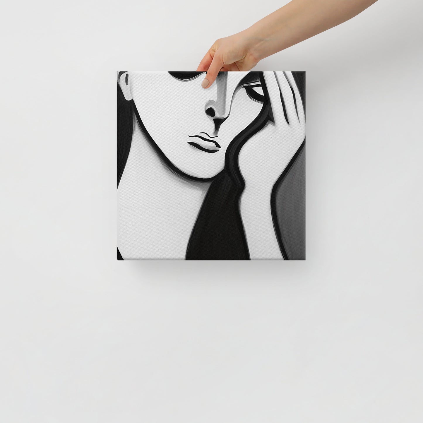 Lost in Sorrow - Hauntingly Beautiful Black and White Canvas Print of a Woman's Touching Poignancy Wallart