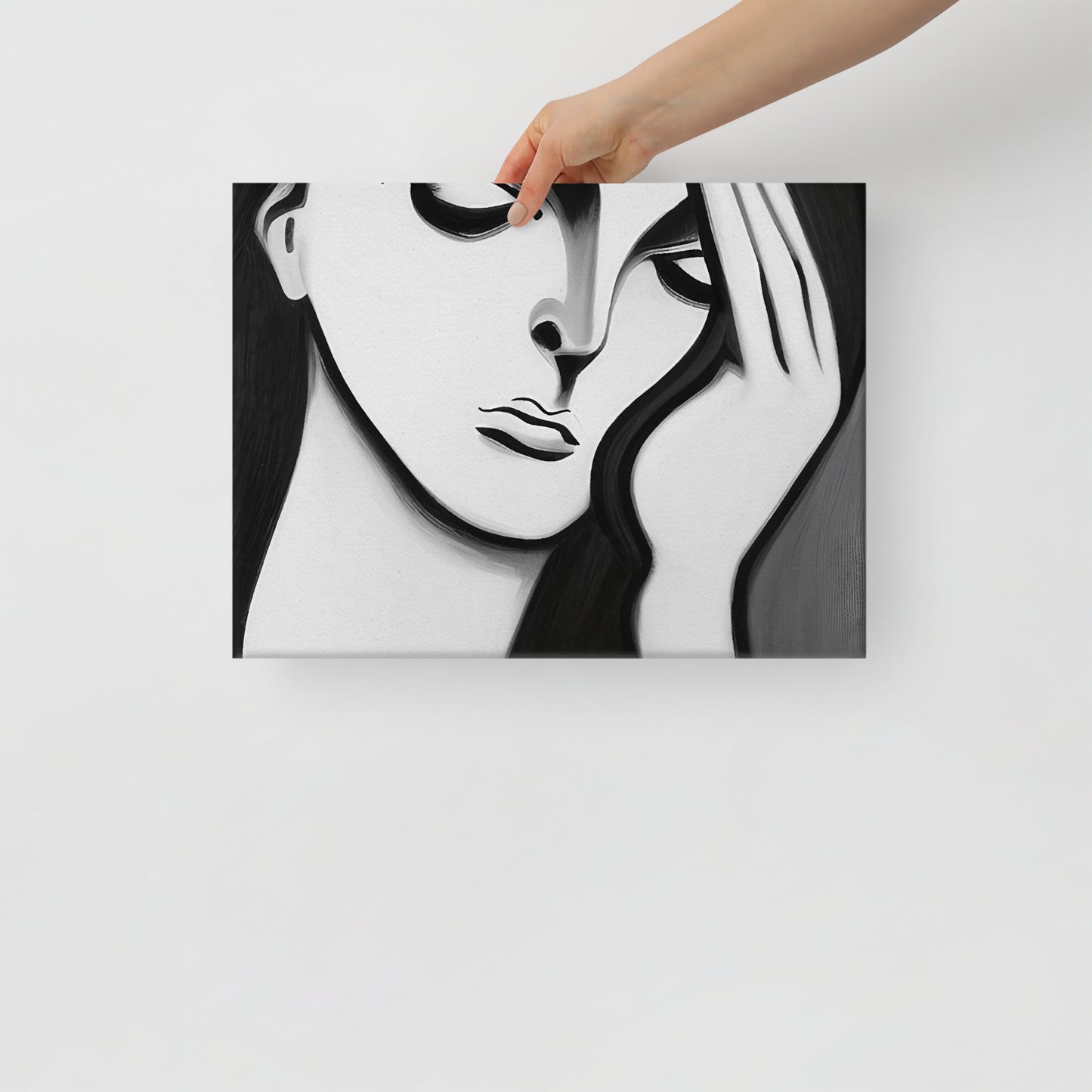 Lost in Sorrow - Hauntingly Beautiful Black and White Canvas Print of a Woman's Touching Poignancy Wallart