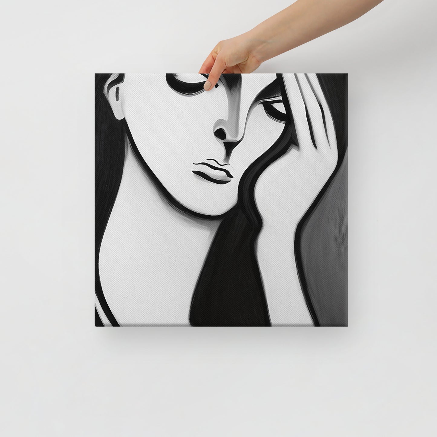 Lost in Sorrow - Hauntingly Beautiful Black and White Canvas Print of a Woman's Touching Poignancy Wallart