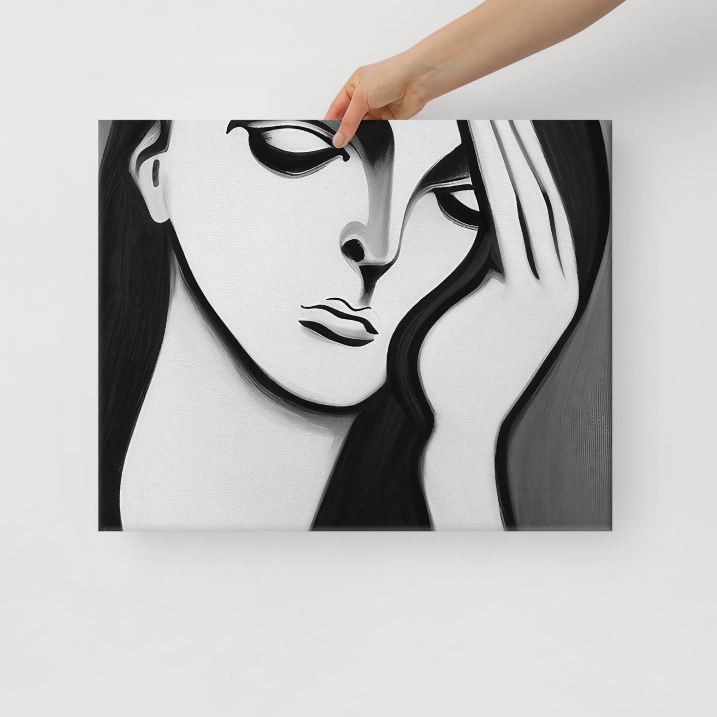 Lost in Sorrow - Hauntingly Beautiful Black and White Canvas Print of a Woman's Touching Poignancy Wallart