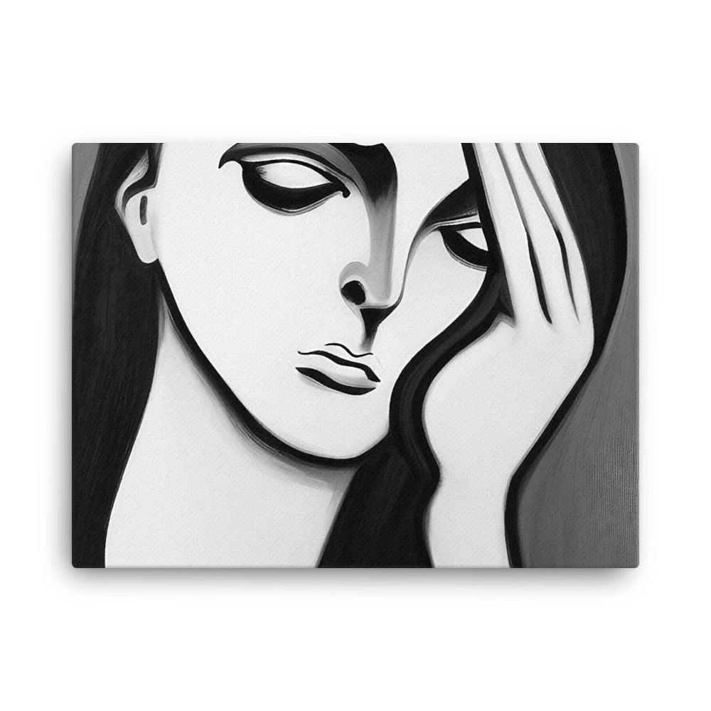 Lost in Sorrow - Hauntingly Beautiful Black and White Canvas Print of a Woman's Touching Poignancy Wallart