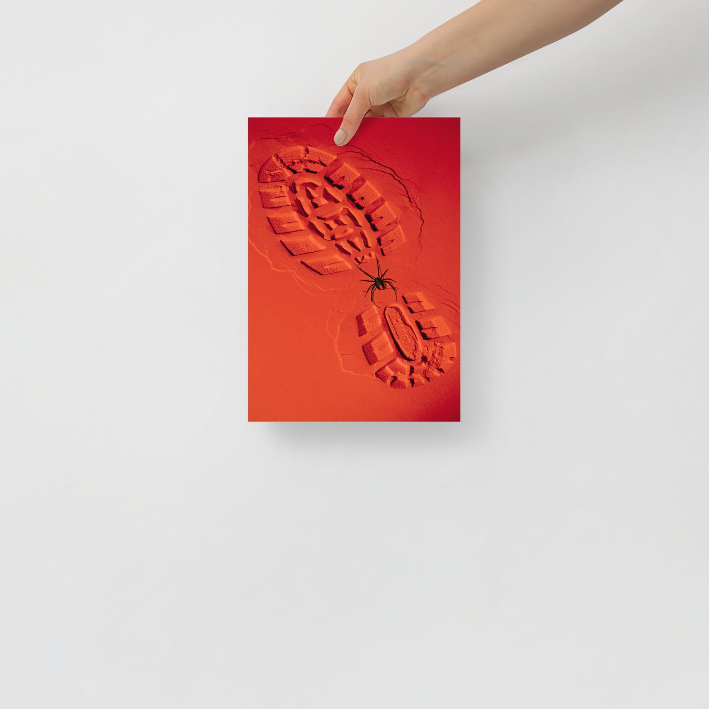 Redback Spider on Red Sand with a Boot Print Poster
