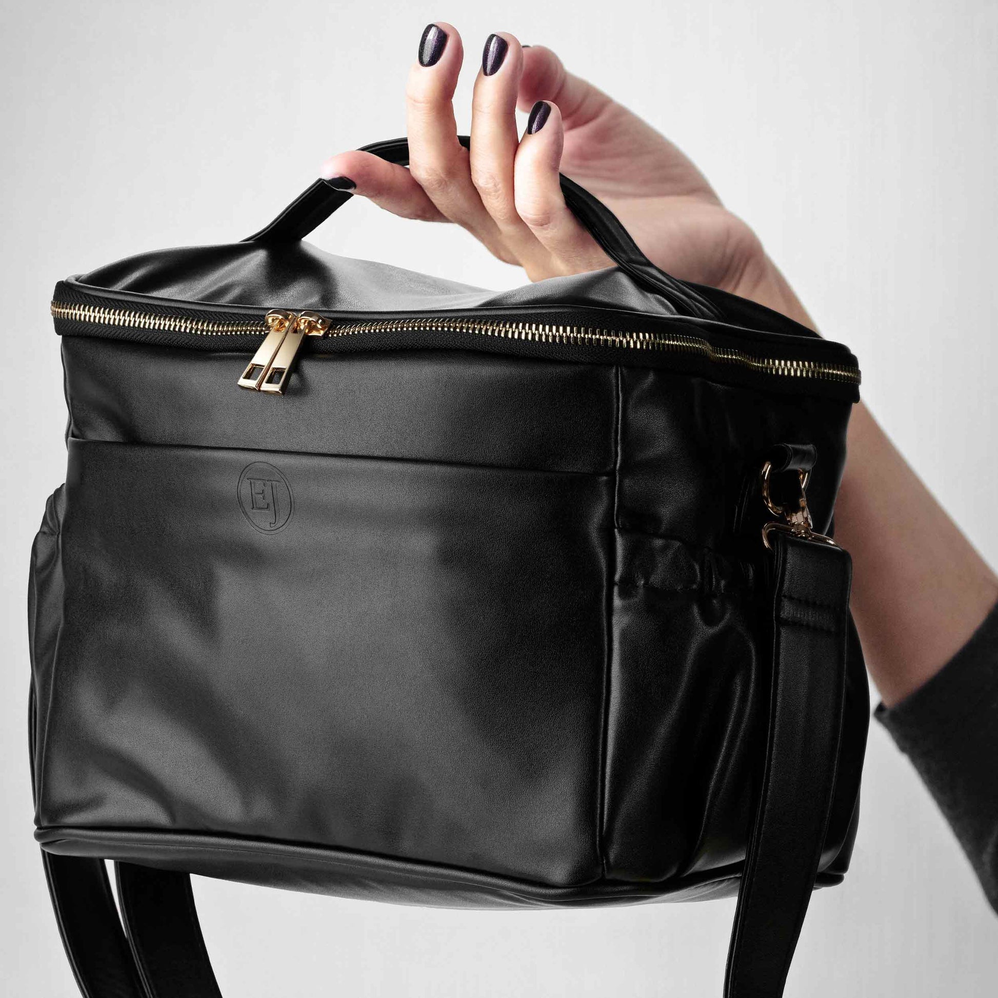 Christmas gift for women black leather lunch bag