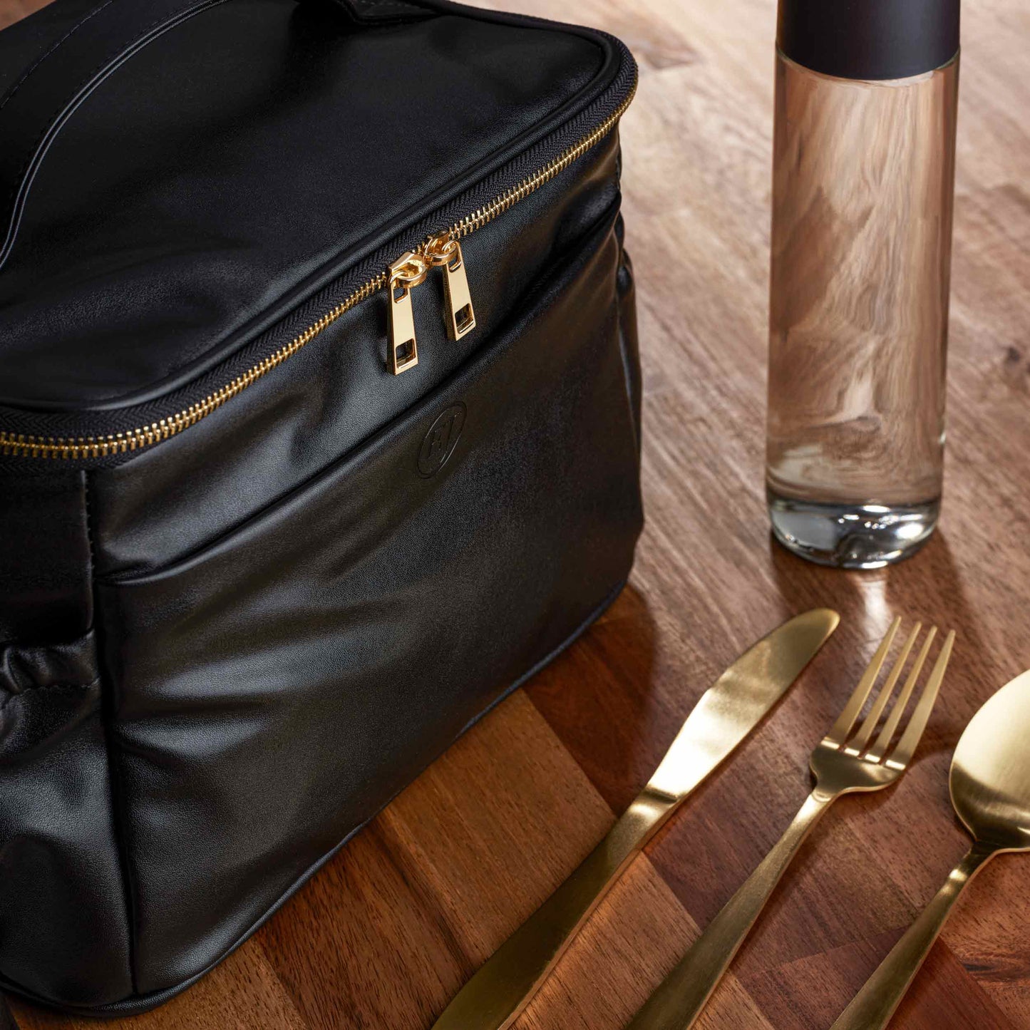 Christmas gift for women black leather lunch bag