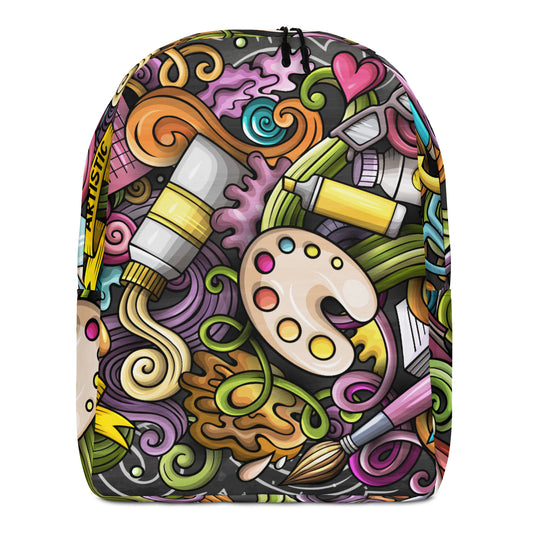 Artistic Doodle Design Backpack with Laptop Pocket - 100% Polyester, Water-Resistant, 20L Capacity, Ideal for Artists and Creatives