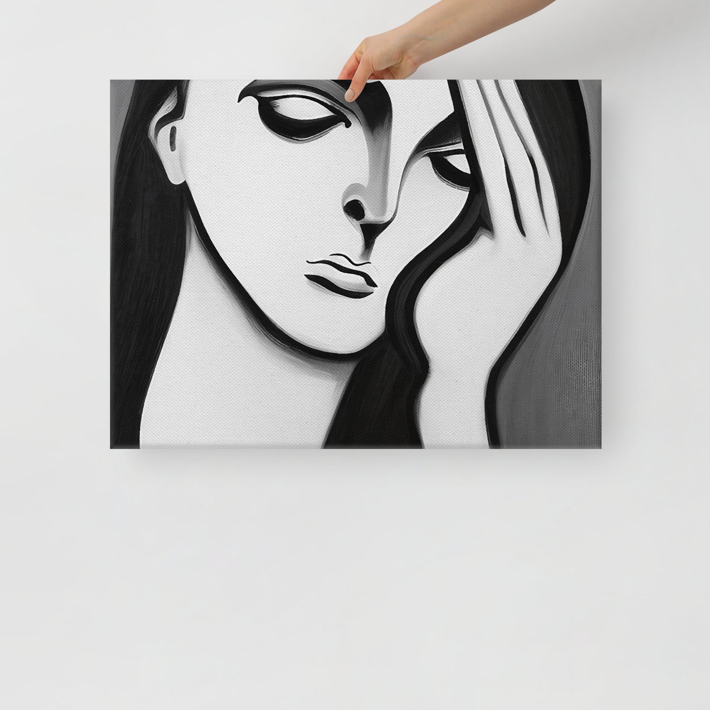 Lost in Sorrow - Hauntingly Beautiful Black and White Canvas Print of a Woman's Touching Poignancy Wallart