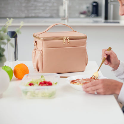 Premium Insulated Lunch Bag, Cruelty-Free and Waterproof Faux Leather - Blush Beige