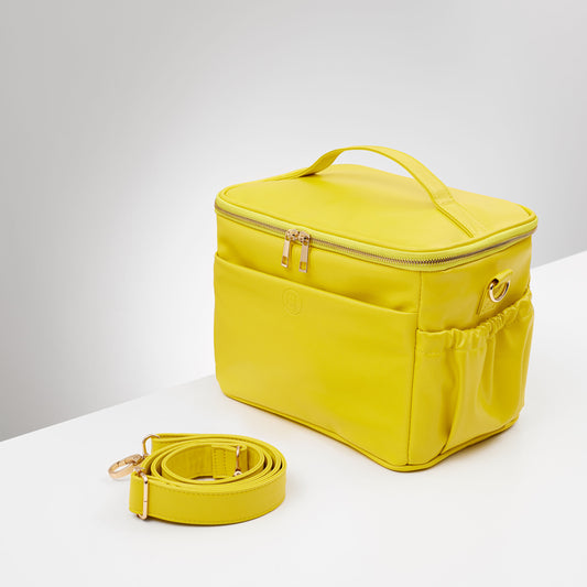 leather lunch bag chic in yellow colour